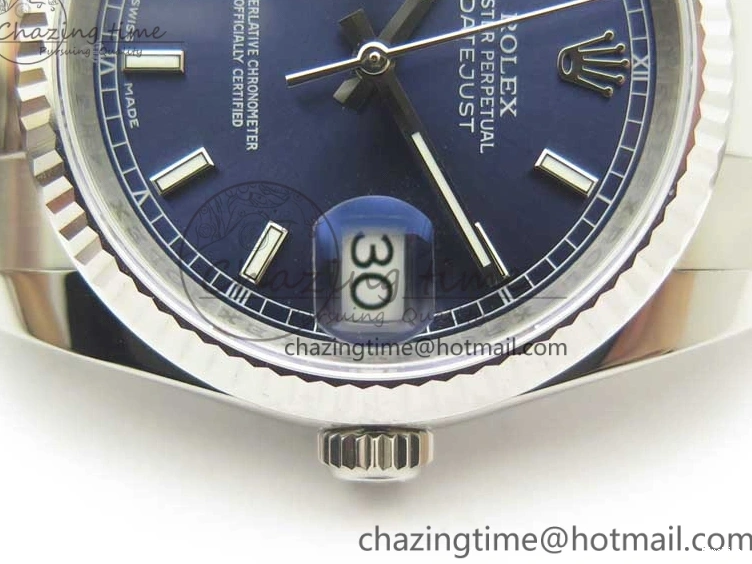 MiroTime 0225 DateJust 36 SS 116234 Fluted Bezel DJF Best Edition Blue Dial Stick Markers on SS Oyster Bracelet A Affordable 3373